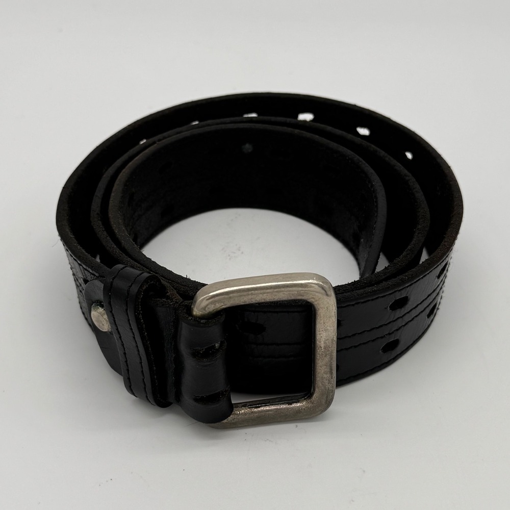 Vintage Black Leather Belt Strap Double Hole Punk Goth Biker Craft Replacement
